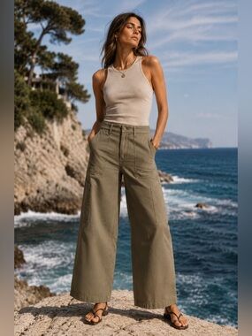 AGOLDE ANTHRO $310 Daria High Waist Crop Wide Leg Utility Pants in Duffle Sz 26